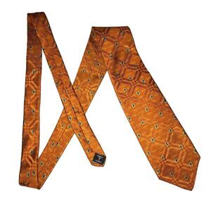 Robert Talbott Amore Collection Men Silk Orange Geometric Necktie Handsewn